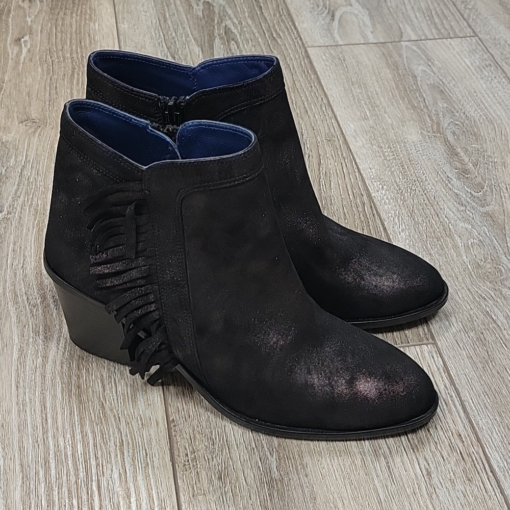 Valentina Rangoni Size 6 1/2 Black Suede Fringe Bootie - Picture 1 of 11